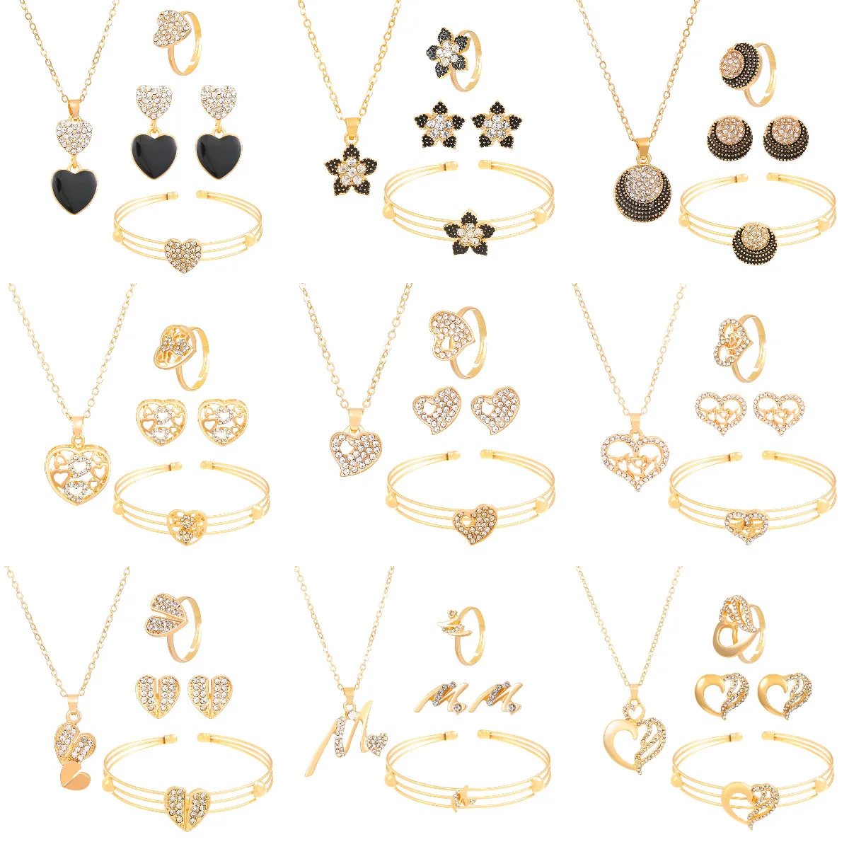 Комплект из колье сердца бабочки цветов букв и браслета