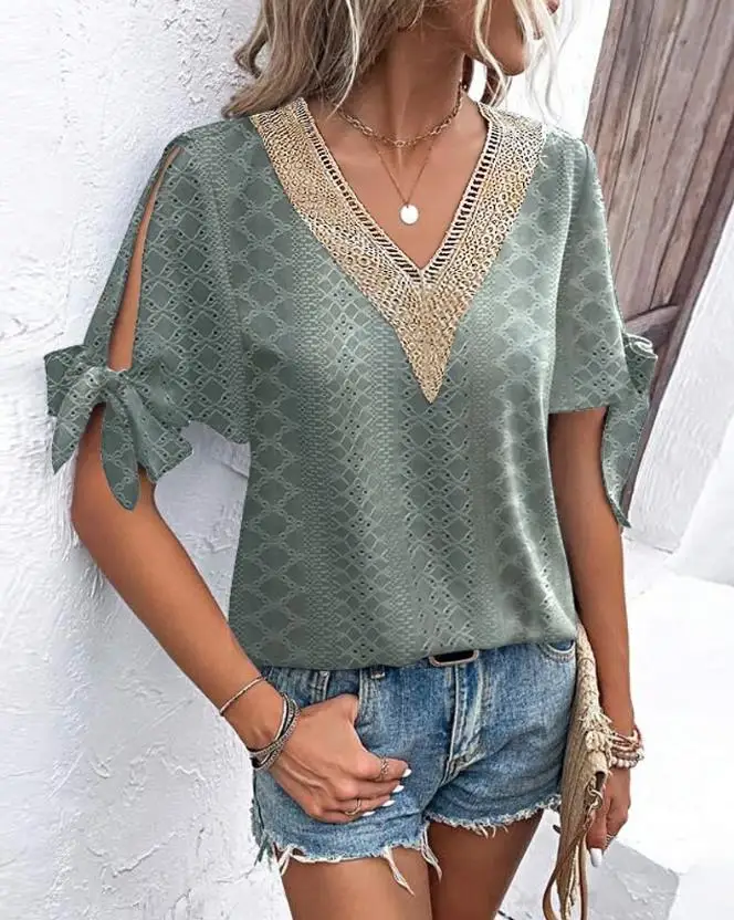 

Eyeliner Embroidery Split Sleeve Top 2023 New Hot Fashion Women's Wear