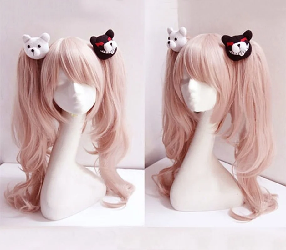 Женский парик для косплея Dangan Ronpa Danganronpa розовый длинный волнистый с зажимом - Цена: 1869