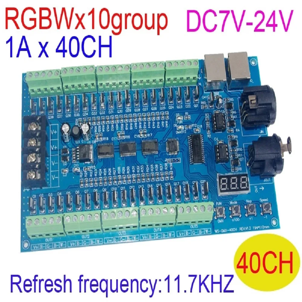 

WS-40CH-BAN DMX512 40CH LED Controller Decoder RGBW DC7V-24V input 10Group 16bit 1Ax40channel output for RGBW Led lights strip