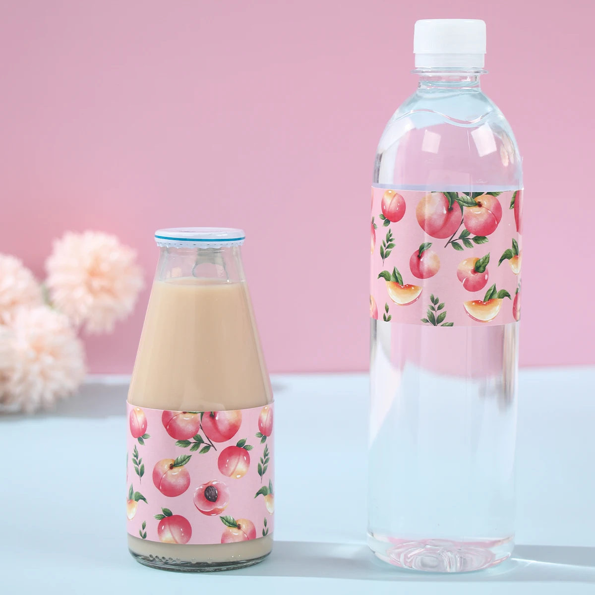 Наклейка на бутылку с водой в виде лимона персика