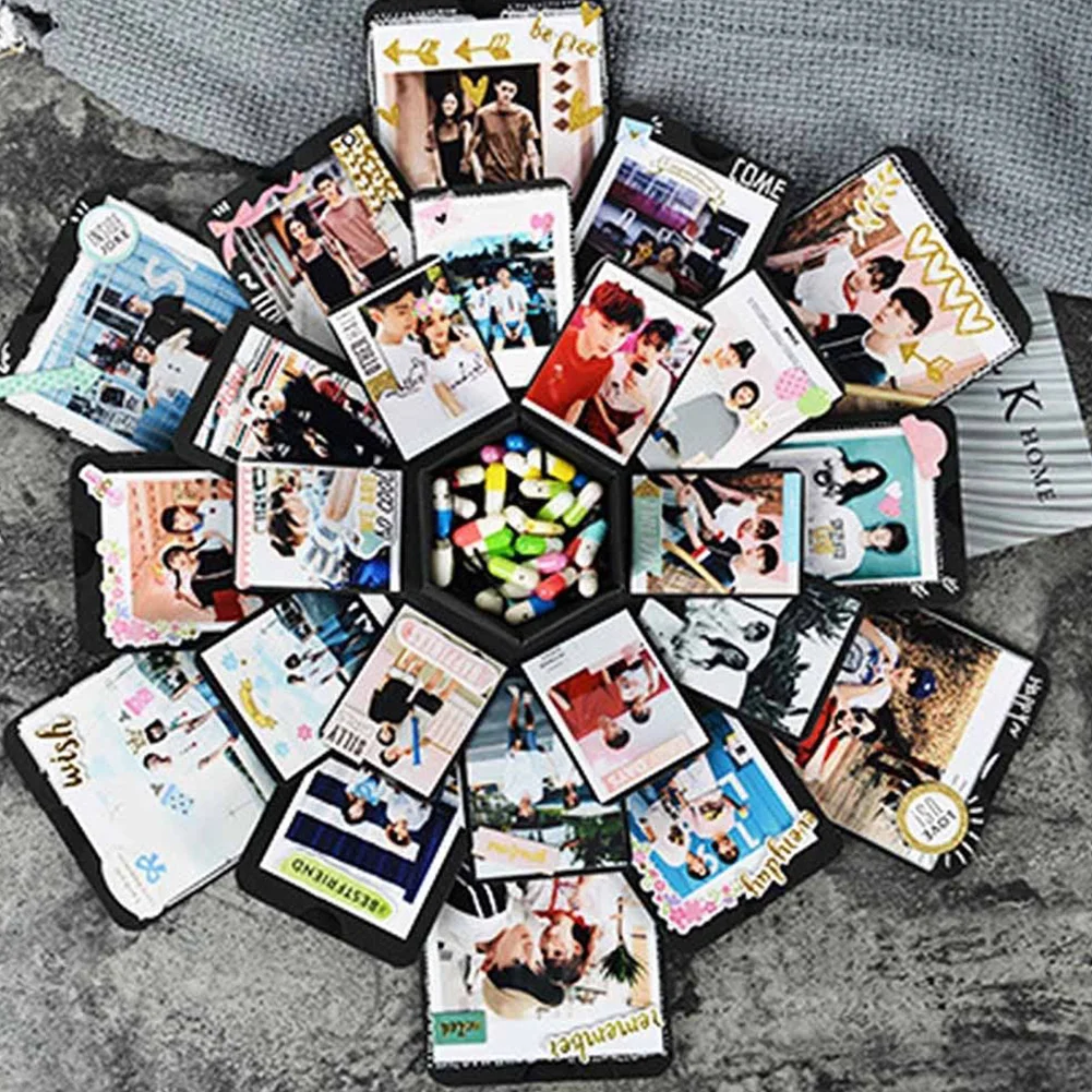 

Multi Layer Valentines Day Hexagon Handmade DIY Explosion Love Memory Box Birthday Folding Romantic Wedding Gifts Photo Album