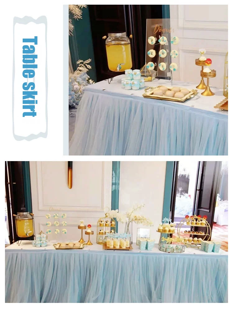 

High-End Mesh Tulle Table Skirt For Decorating Wedding, Party, Home, Hotel Tablecloth Mesh Table Skirt Tableware Cloth