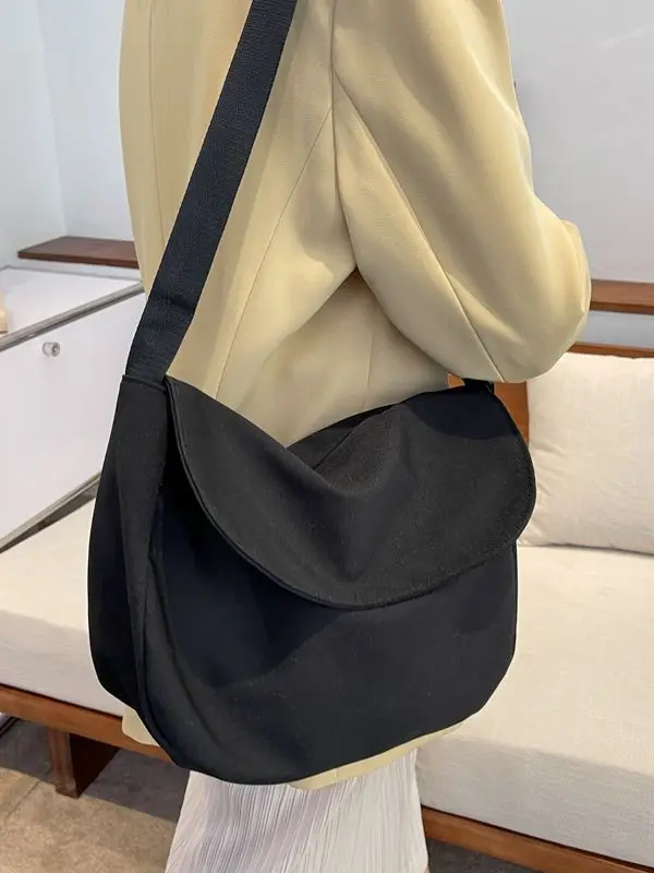 

Вместительная сумка-мессенджер, повседневная Студенческая сумка класса для колледжа, однотонная Холщовая Сумка через плечо с регулируемым ремешком, дорожная сумка на молнии