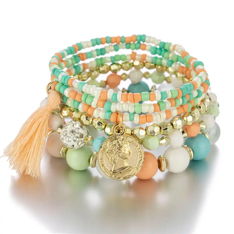 

Charmsmic Rhinestone Colorful Glass Beads Bohemian Bracelets Multilayer Tassel Geometric Balls Female Lucky Hand Jewelry