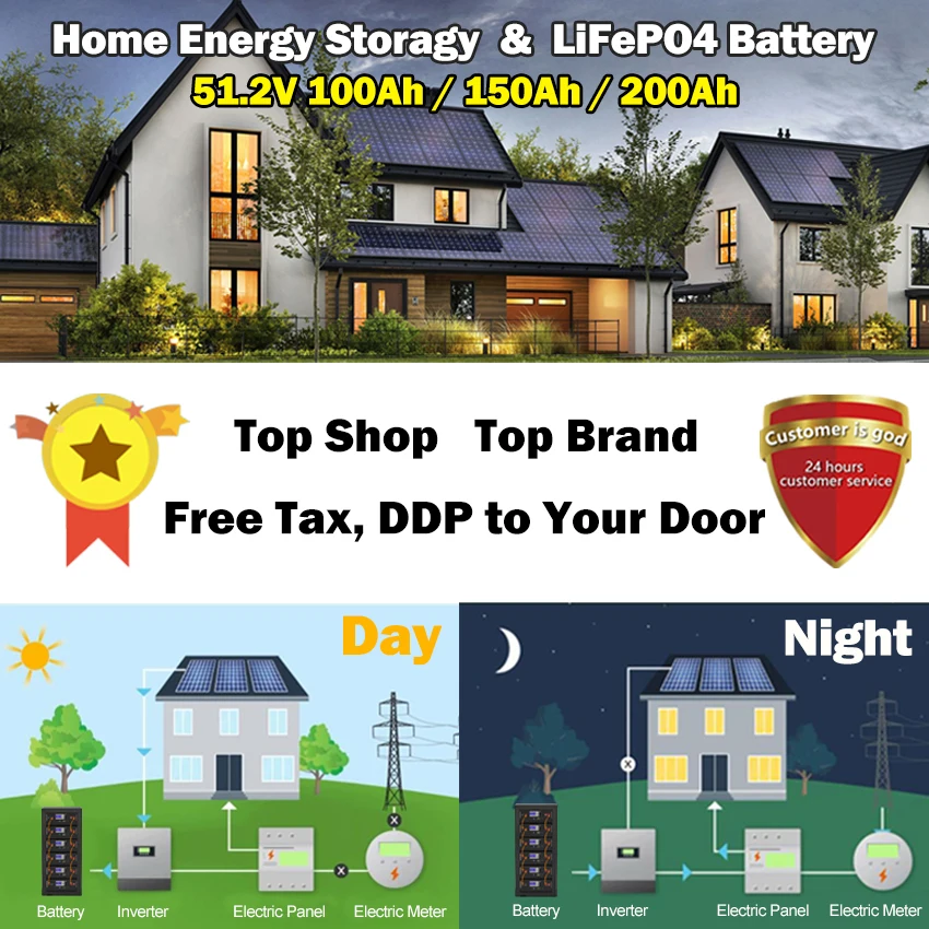 Kup 48V LiFePO4 200Ah 150Ah 100Ah Akumulator 51.2V 10KWh Z RS485 Może Max 32 Sztuk Równolegle Do Magazynowania Energii Awaryjne Zasilanie