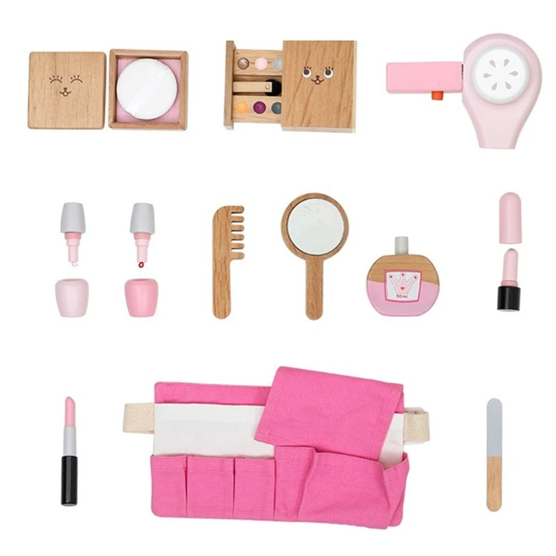

Kids Wooden Makeup Kit for Girl Remover Real Princess Set Birthday Toy