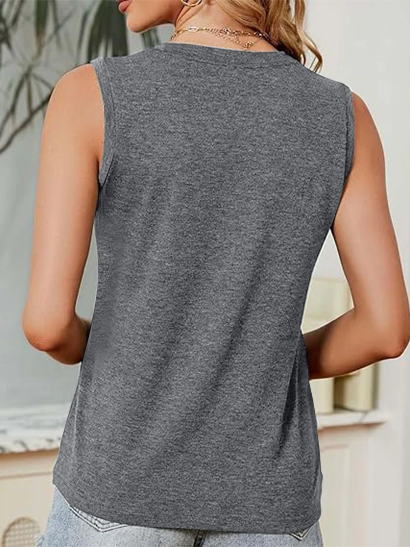 Женский Свободный Повседневный Топ без рукавов с принтом со слоганом и круглым