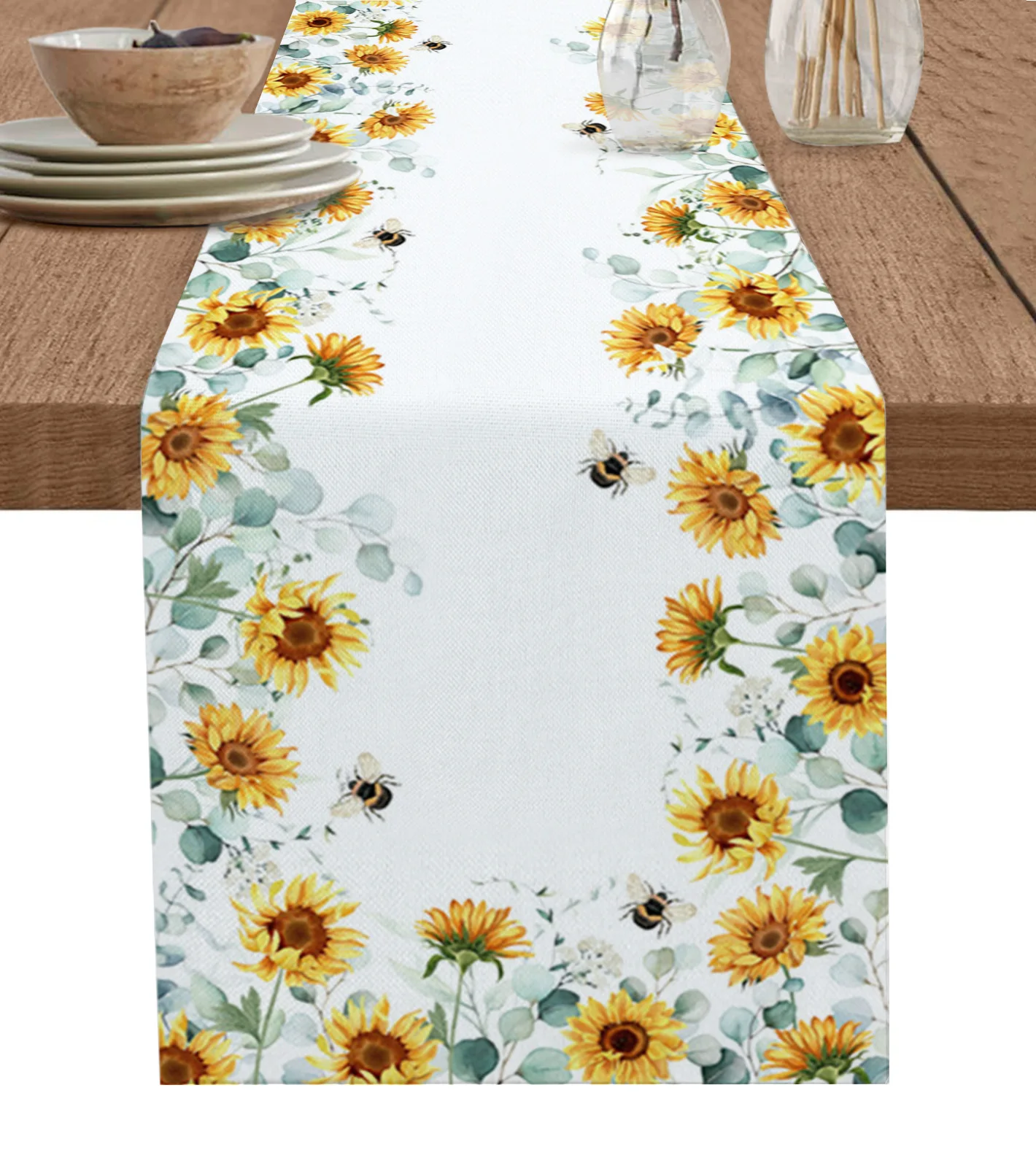 

Idyllic Eucalyptus Sunflower Butterfly Table Runner Christmas Decoration Tablecloth Wedding Party Decor Table Cover