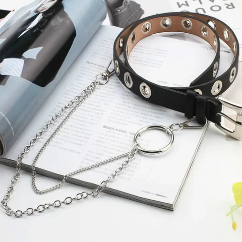 Женский ремень из искусственной кожи с пряжкой в стиле панк, ветровые джинсы, новый стиль, модные женские черные ремни свободного размера с люверсами для брюк