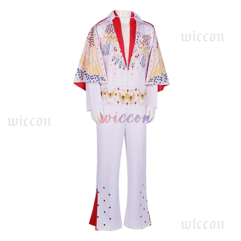 Костюм Элвиса для косплея аниме Presleley Rocker униформа выступлений парик очки