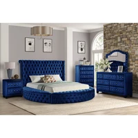 Bedroom Furniture 4 PCS Bedroom Set Include Luxury Queen Round Bed 1 Nightstand 1 Dresser with Mirror Glamorous Furniture