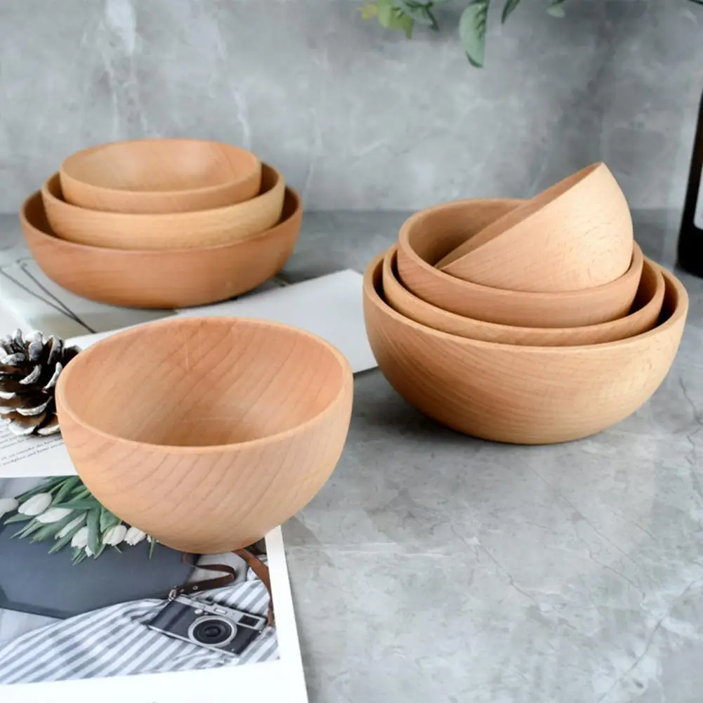 

Portable Salad Bowl Wear-resistant Wood Multifunctional Simple Food Bowl for Home