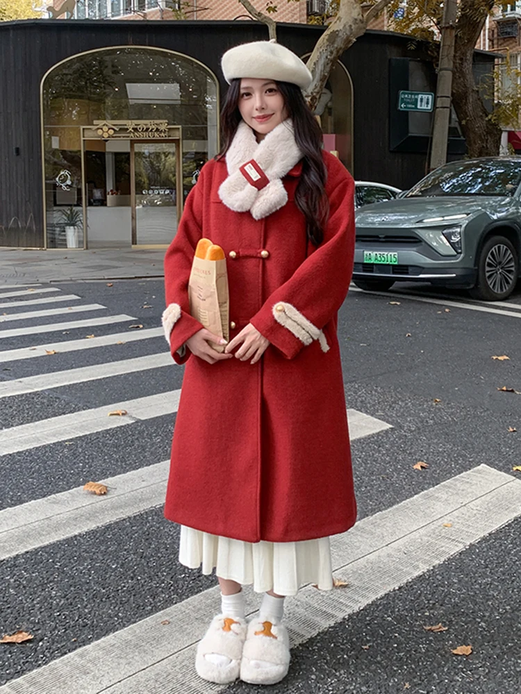 New Year Christmas Red Woolen Jacket Women 2024 Autumn and Winter High Sense Super Nice Korean Series Thick Coat