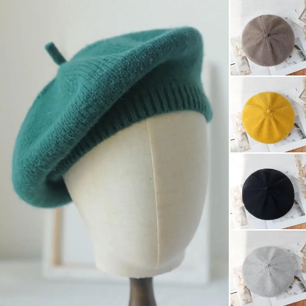 

Women Beret Vintage Brimless Plain Stretchy Decorative Keep Warm Solid Color Fashion Girl Knitting Winter Beanie Hat for Daily L