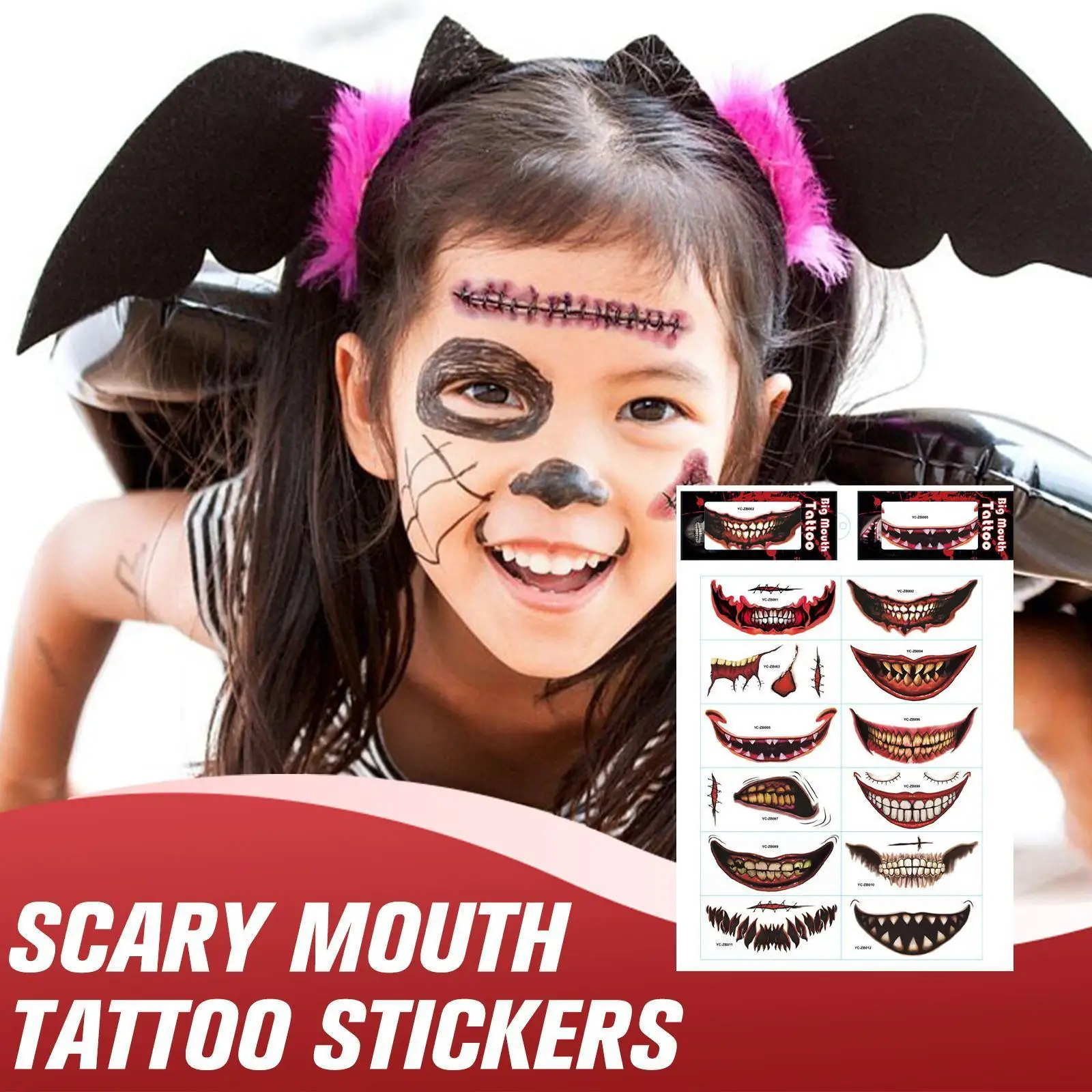 Наклейка для татуировок на Хэллоуин s клоун зомби рот улыбка паста татуировки
