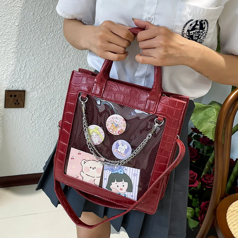 

Kawaii Tote Bag Women New 2023 Japanese JK Bag PU Leather Chain Itabag Transparent Crossbody Bags y2k Handbags Crossbody Bags