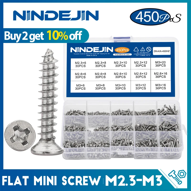 450 шт./компл. с поперечной потайной плоской головкой, саморезы M2.3 M2.6 M3 Phillips, микро мини винты, набор для ноутбуков, телефонов, часов