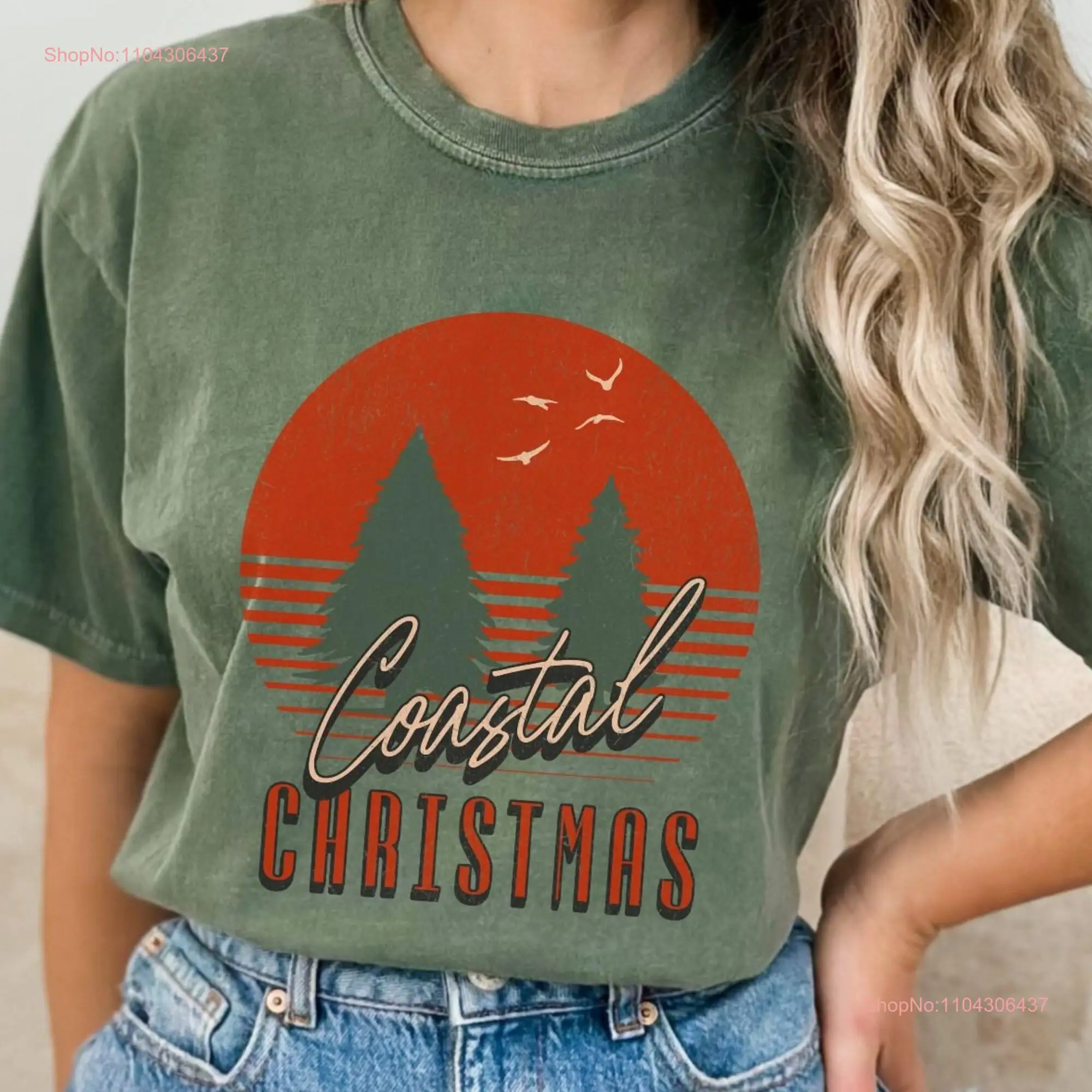 Прибрежные рождественские комфортные цвета футболка в винтажном стиле пляжные