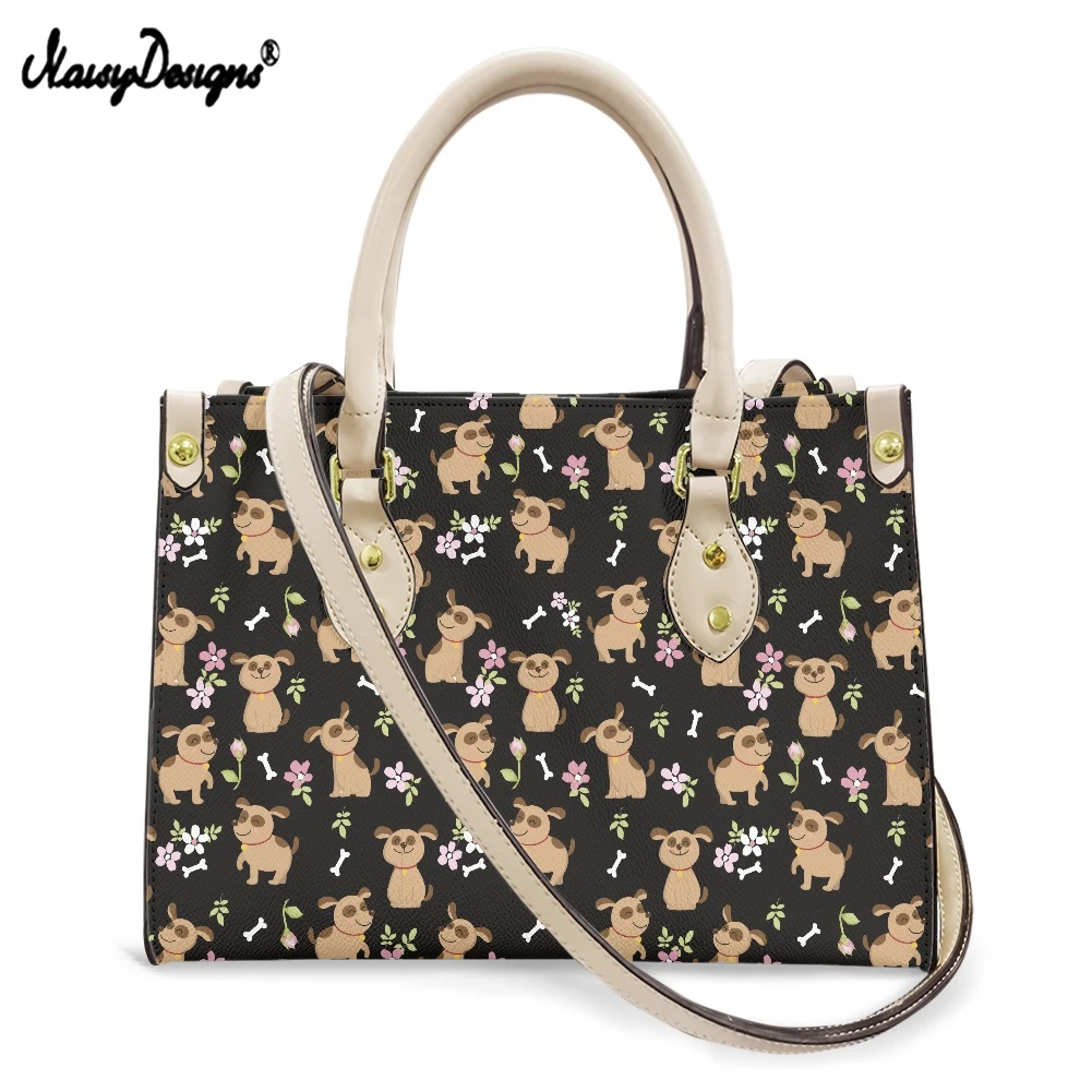 

NOISYDESIGNS Kawaii Dogs Floral Pattern Luxury PU Leather Handbag for Women Female Small Handle Bag Women's Crossbody Bag bolsa