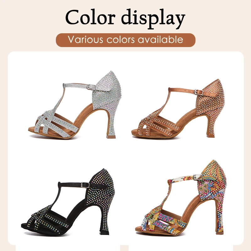 Women Latin Dance Shoes Girls Rhinestones Soft Bottom Salsa Shoes For Dancing Ladies Sandals Women's Wedding Hight Heels