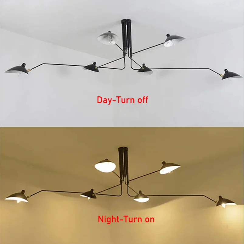 Потолочная люстра с несколькими стержнями и пауком черные промышленные