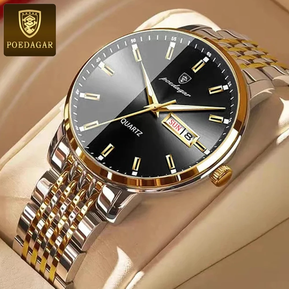 

POEDAGAR Classic Business Men's Wristwatches Stainless Steel Strap Waterproof Watches Top Brand Luxury Quartz Watch for Men New