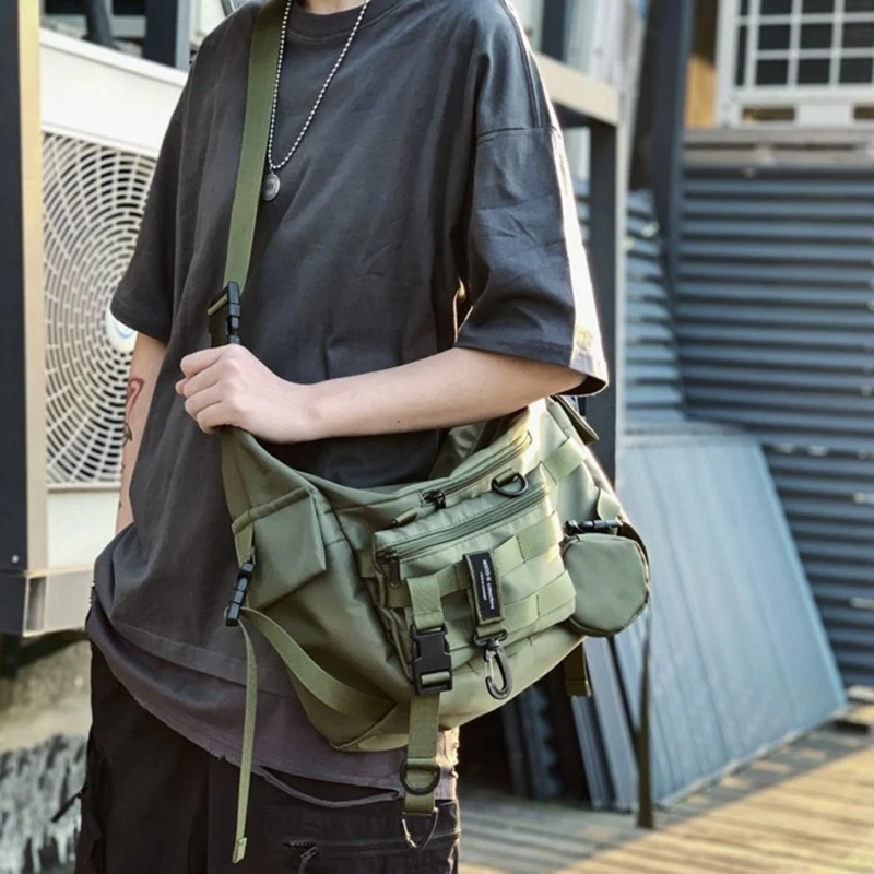 

Нейлоновая Черная сумка-мессенджер через плечо в готическом стиле, тоут для мужчин и женщин, Techwear в стиле хип-хоп, ранец на талию, Готическая сумка почтальона
