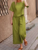 loose linen suits women casual summer suits for women tops and pants suitstwo piece sets solid woman outfit streetwearcotton