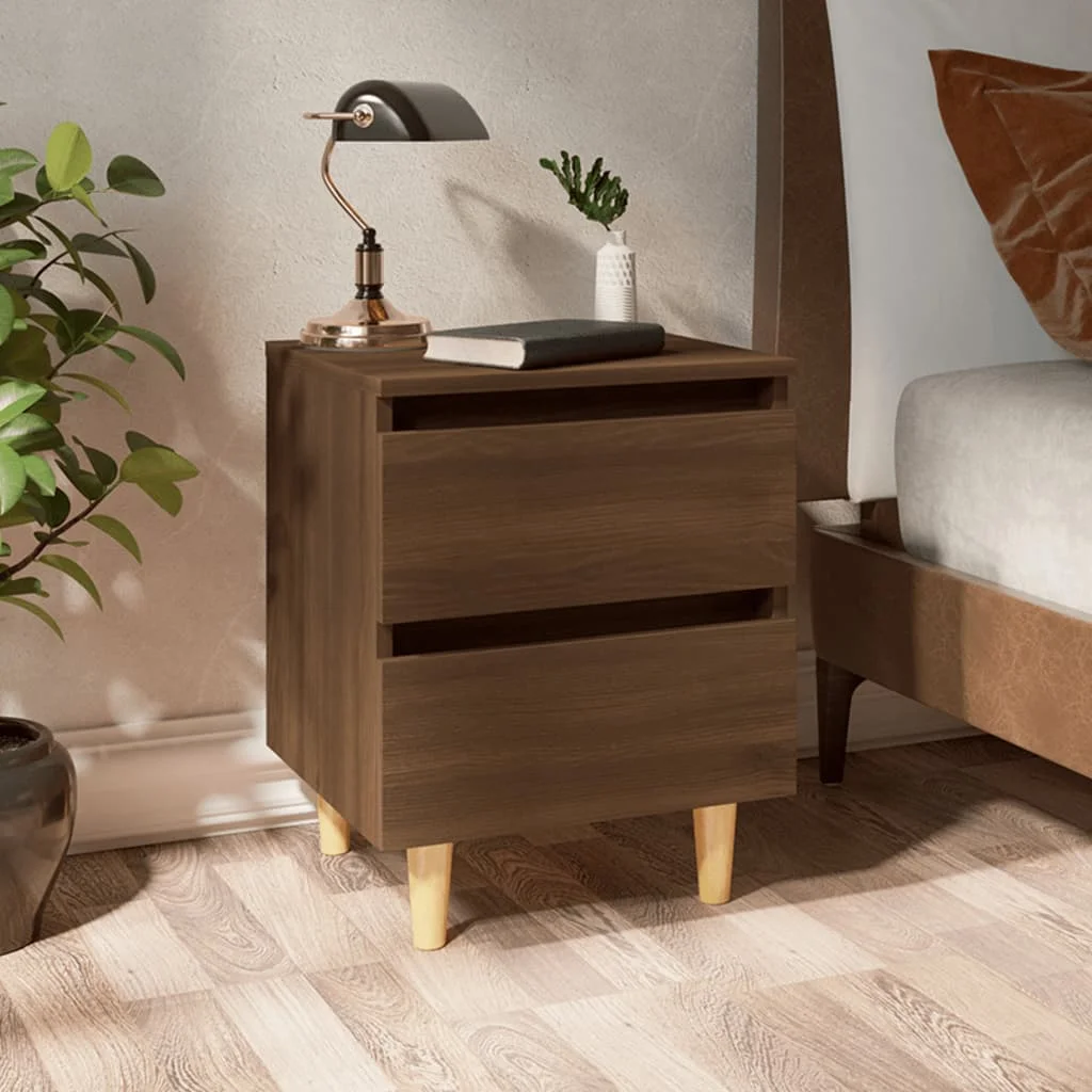 

2 pcs Bedside Cabinet with Solid Wood Legs, Chipboard Nightstands, Side Table, Bedrooms Furniture Brown Oak 40x35x50 cm