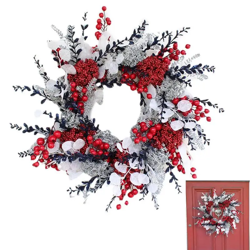 

Праздничный венок, декоративный искусственный венок из красных ягод, украшение для входной двери, зимнее украшение, многоразовые праздничные принадлежности для камина