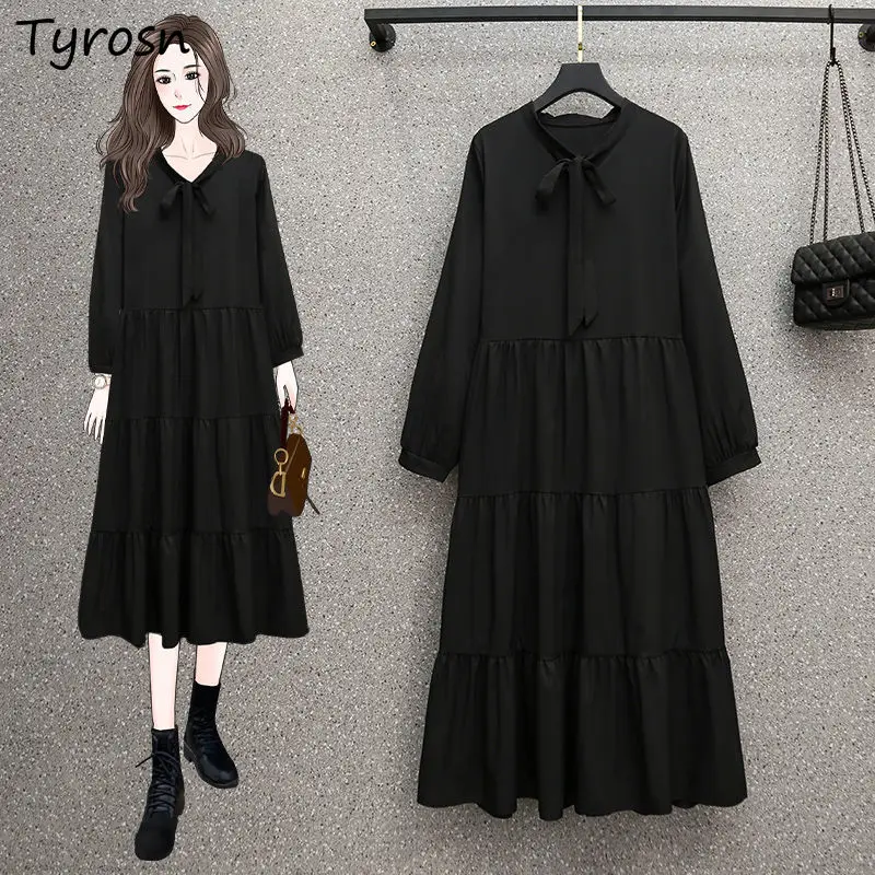 

Платье-миди женское Плиссированное с длинным рукавом, однотонное, 4XL