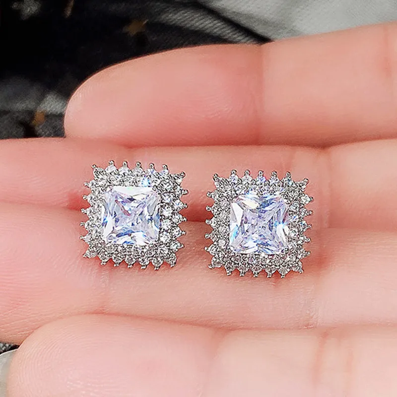 Великолепные квадратные серьги-гвоздики TOBILO с низким вырезом и АА фианитами