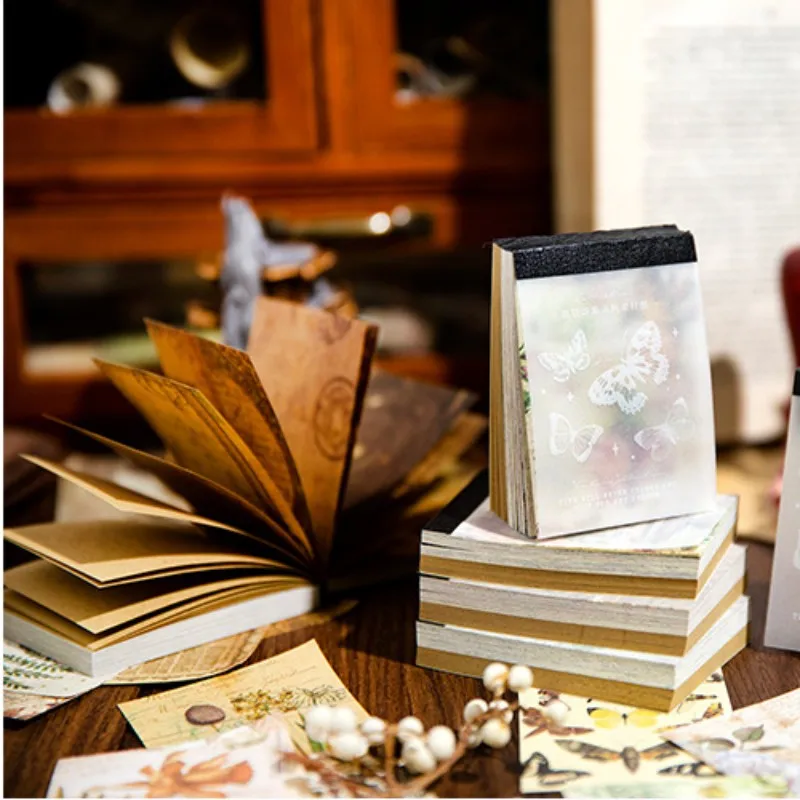 

100pcs Mini Book Plant Flowers Butterfly Material Paper Junk Journal Planner Scrapbooking Vintage Decorative DIY Kraft Paper