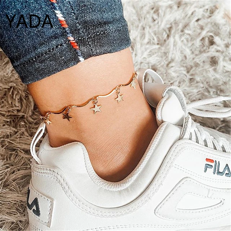 YADA Bohemian Gold Color Star Anklets For Women Summer Foot Ankle Barefoot Sandals Adjustable Bracelet Ankle Female AT220010