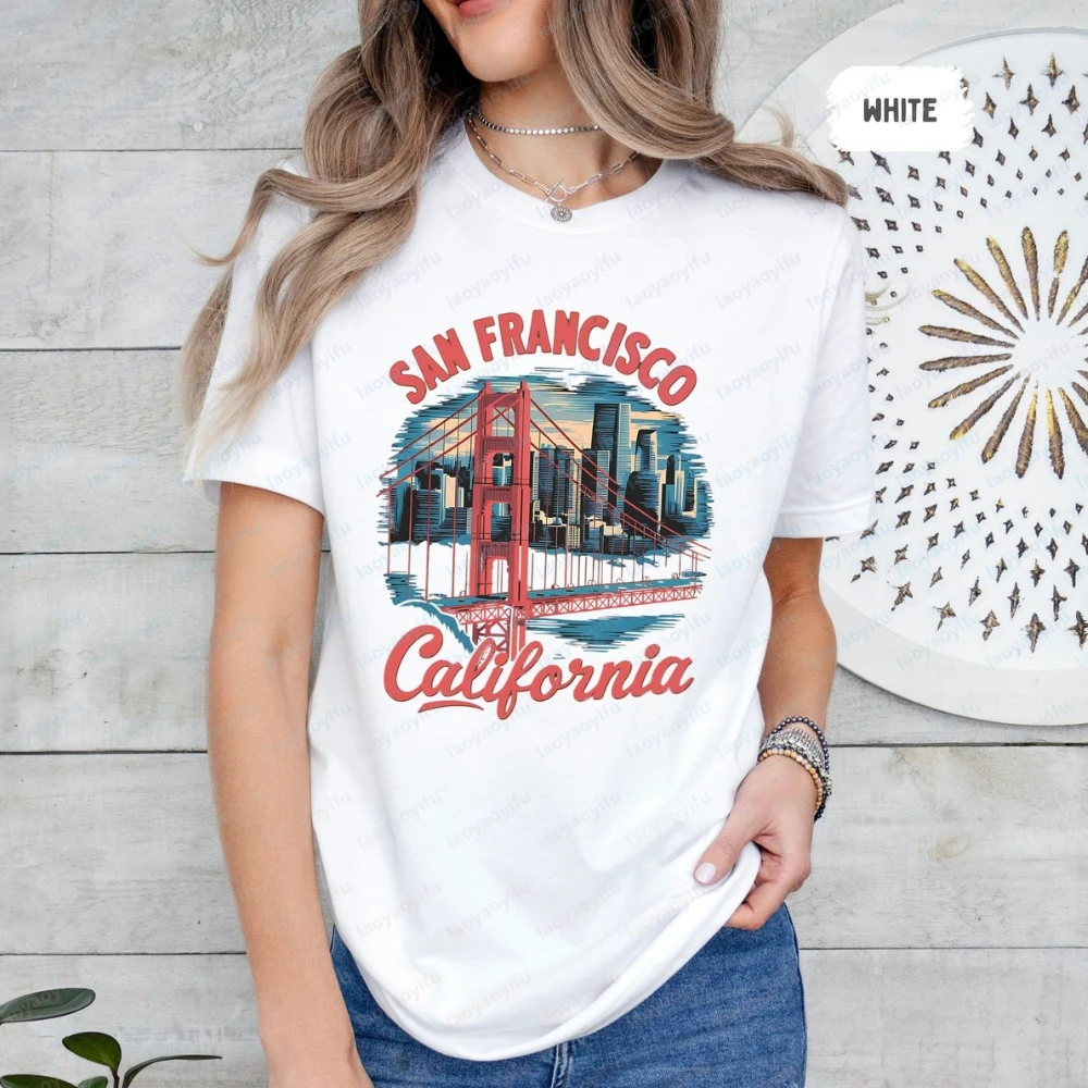 Фото Хлопковая футболка San Francisco Golden Gate: винтажная калифорнийская уличная одежда, модный летний подарок для женщин №2