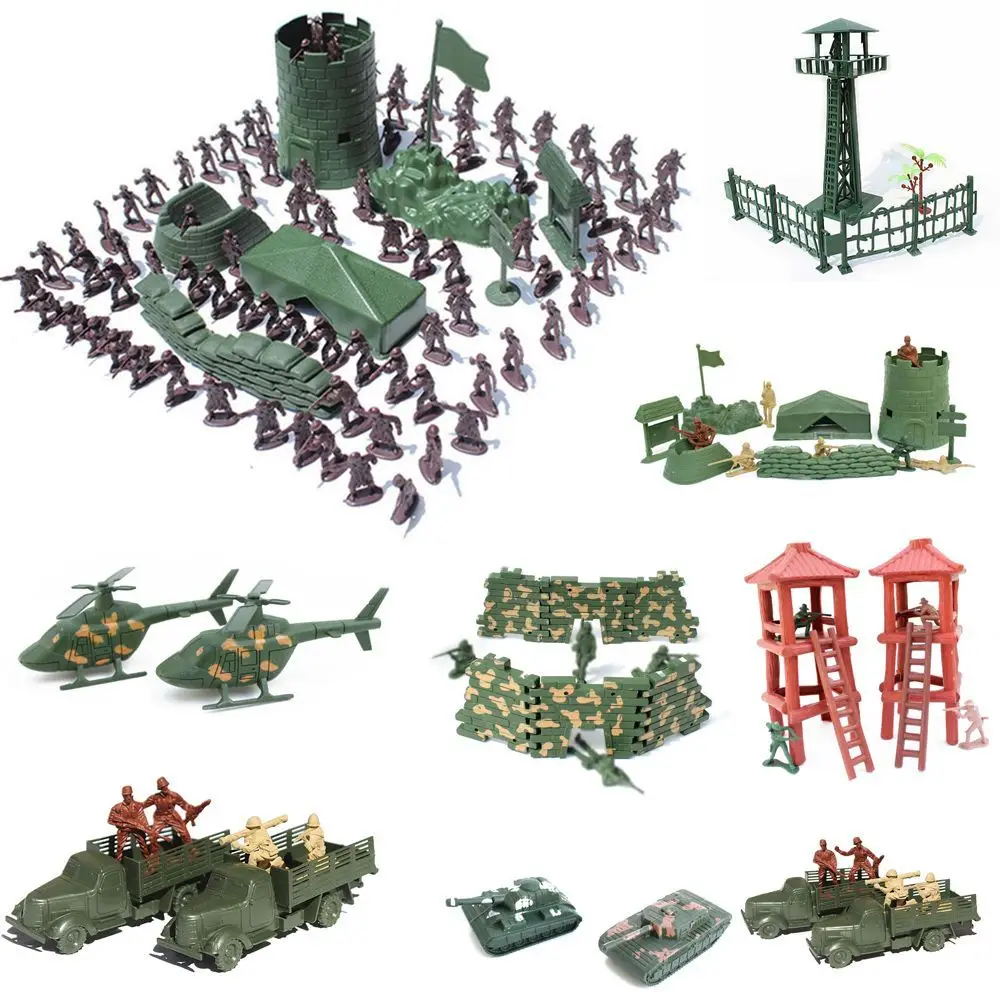 

Military Toy Model Action Figure Plastic Soldiers Army Men Figures 12 Poses Soldiers Aircraft Tanks Turret Children Boy Gift