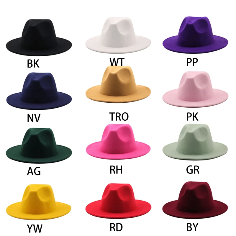 Trend Tan With Red Bottom Patchwork Plain Wool Felt Jazz Fedora Hats Men Women Wide Brim Panama Trilby Cowboy Cap For Party