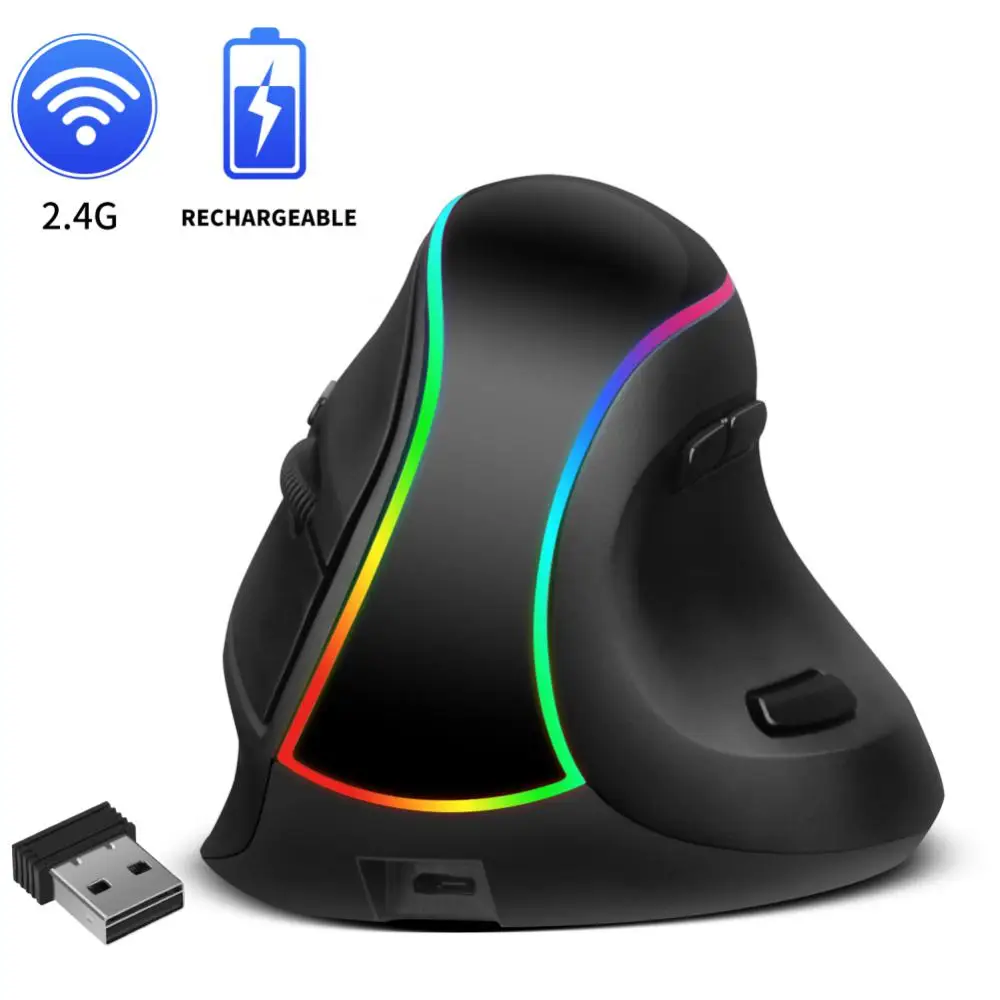 

Wireless Mouse Upright Mouse Vertical Rgb Colorful 2.4ghz Computer Accessories Vertical Gaming Mouse Charging Comfortable Grip