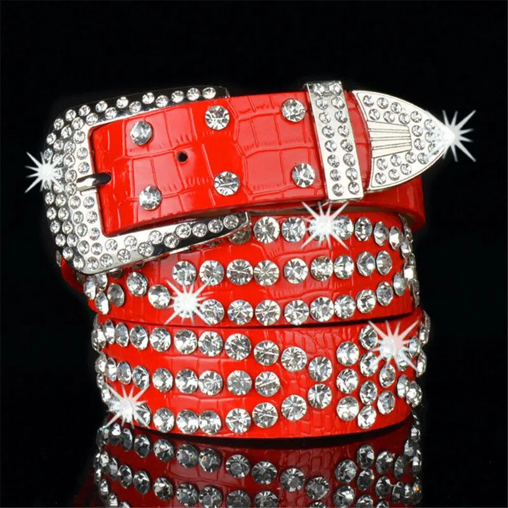 

Fashion Glitter Cowgirl Studded Rhinestone Belt PU Leather Waistband Bling Crystal