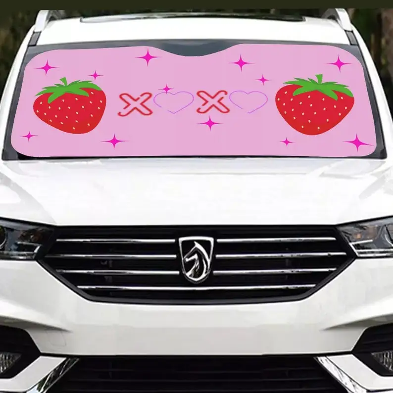 

Strawberry Car Sunshade, Windshield Sunshade, Strawberry Kisses and Hugs Pink Windscreen Sunshade