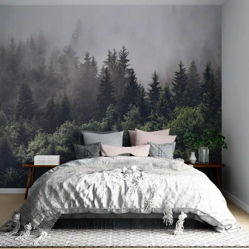 

Forest Wallpaper Nature Wall Mural Peel and Stick Self Adhesive Foggy Forest Mural Living Room