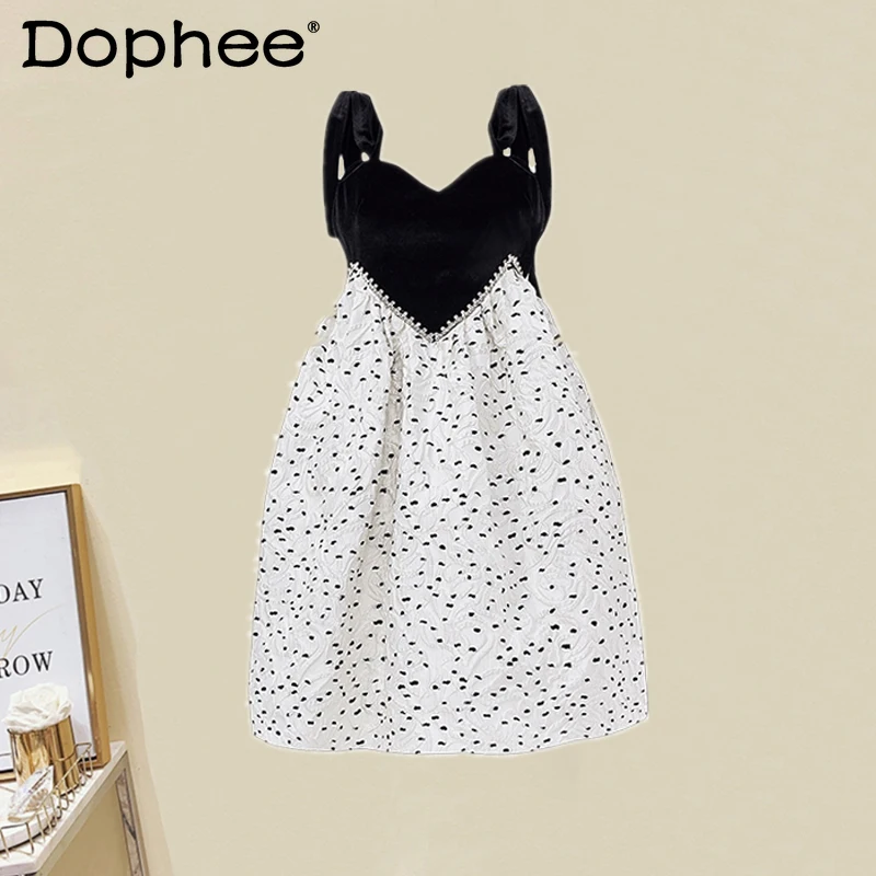 

Seaside Vacation Beach Women's Dress 2022 New Summer French Sweet Bow Backless Polka Dot Party Strap Dress Female Midi Sundress