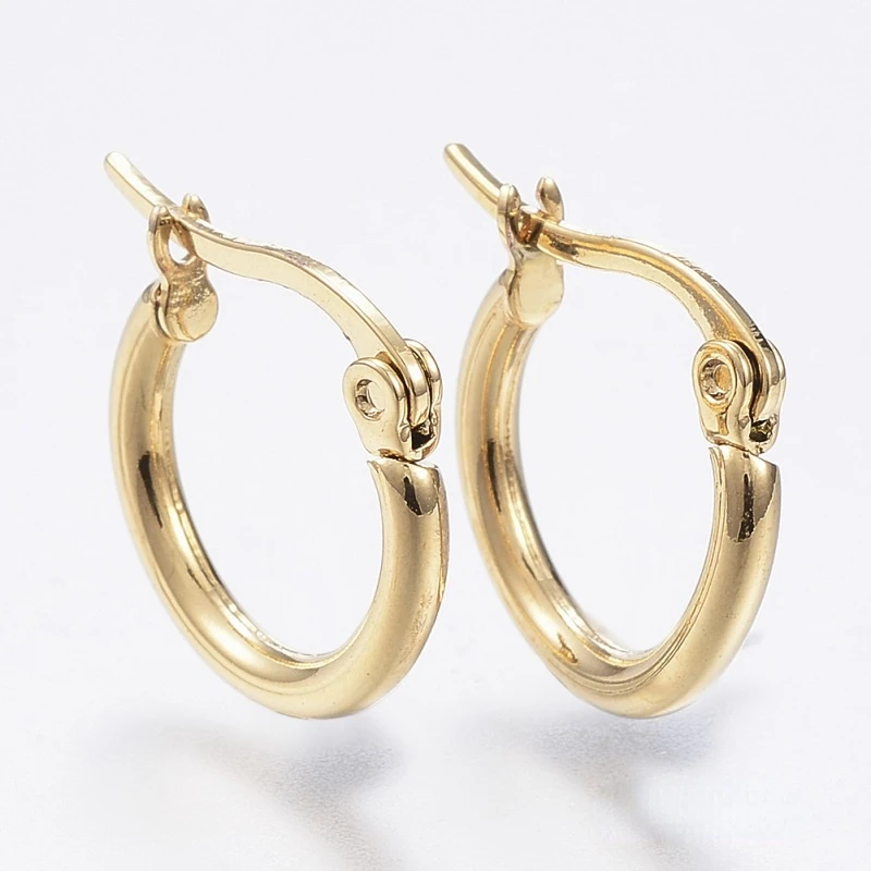 

6Pair 304 Stainless Steel Hoop Earrings Hypoallergenic Earrings Ring Shape Real 18K Gold Plated 15x2mm 12 Gauge Pin: 1x0.7mm