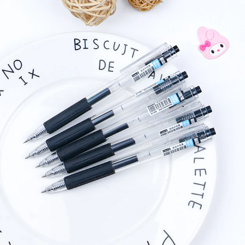 

Press Gel Pen Black Color Student Notes Water-based Pen Simple Transparent Semi-needle Student Writing Test Pens