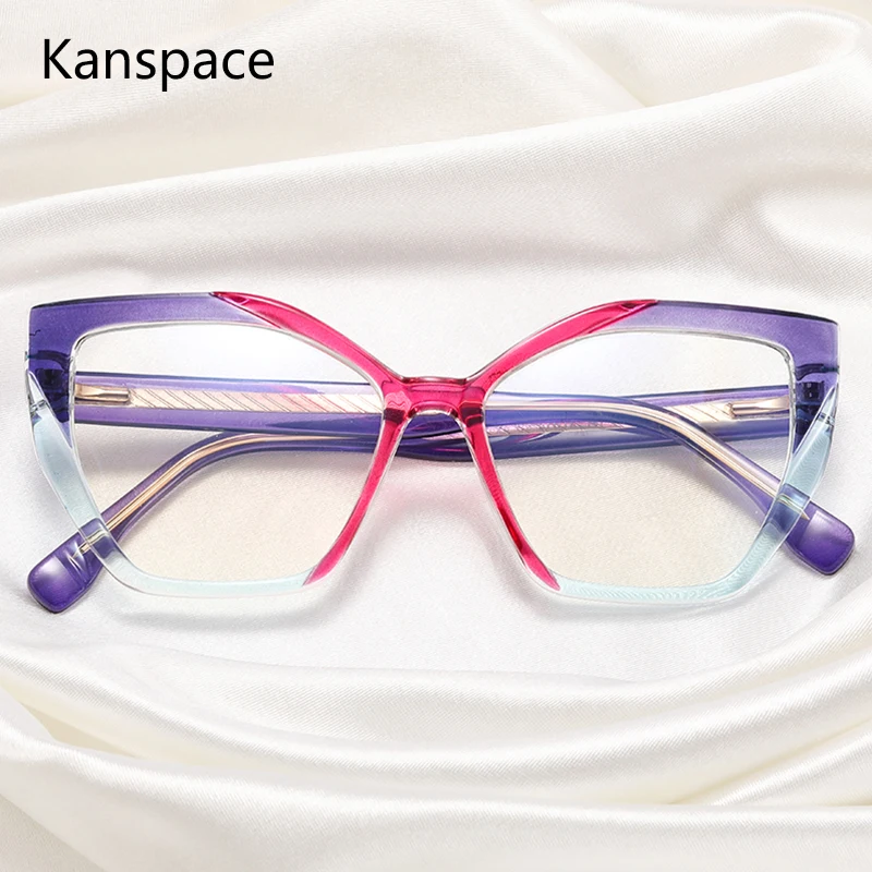 

Kanspace Women Glasses Blue Light Blocking Myopia Prescription Eyeglasses TR90 Cat Eye High Quality Brand Eyewear 82026