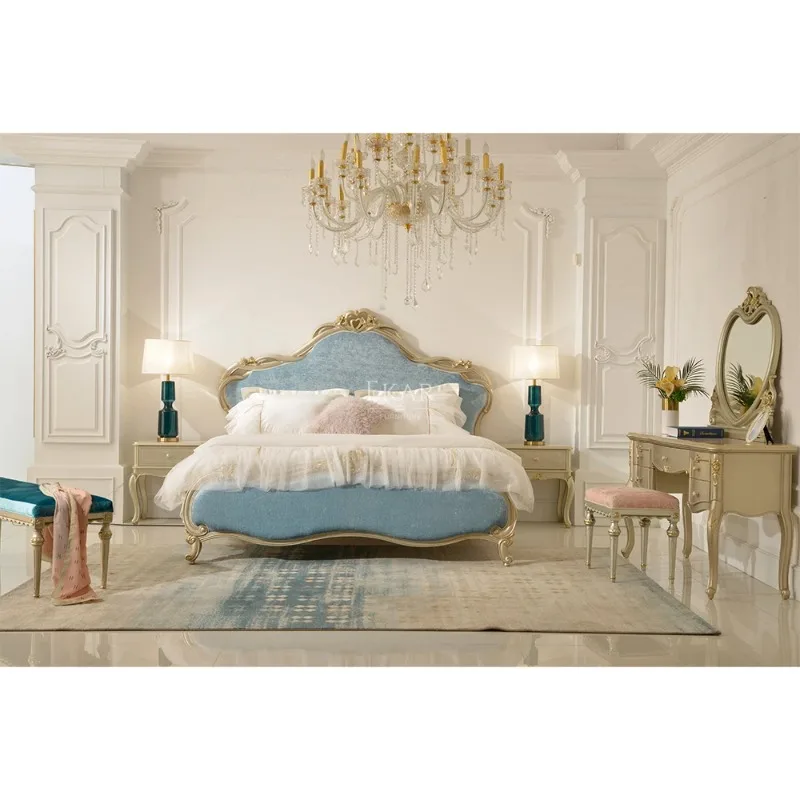 Ekar мебель небесно-голубая мягкая кровать большого размера роскошные деревянные