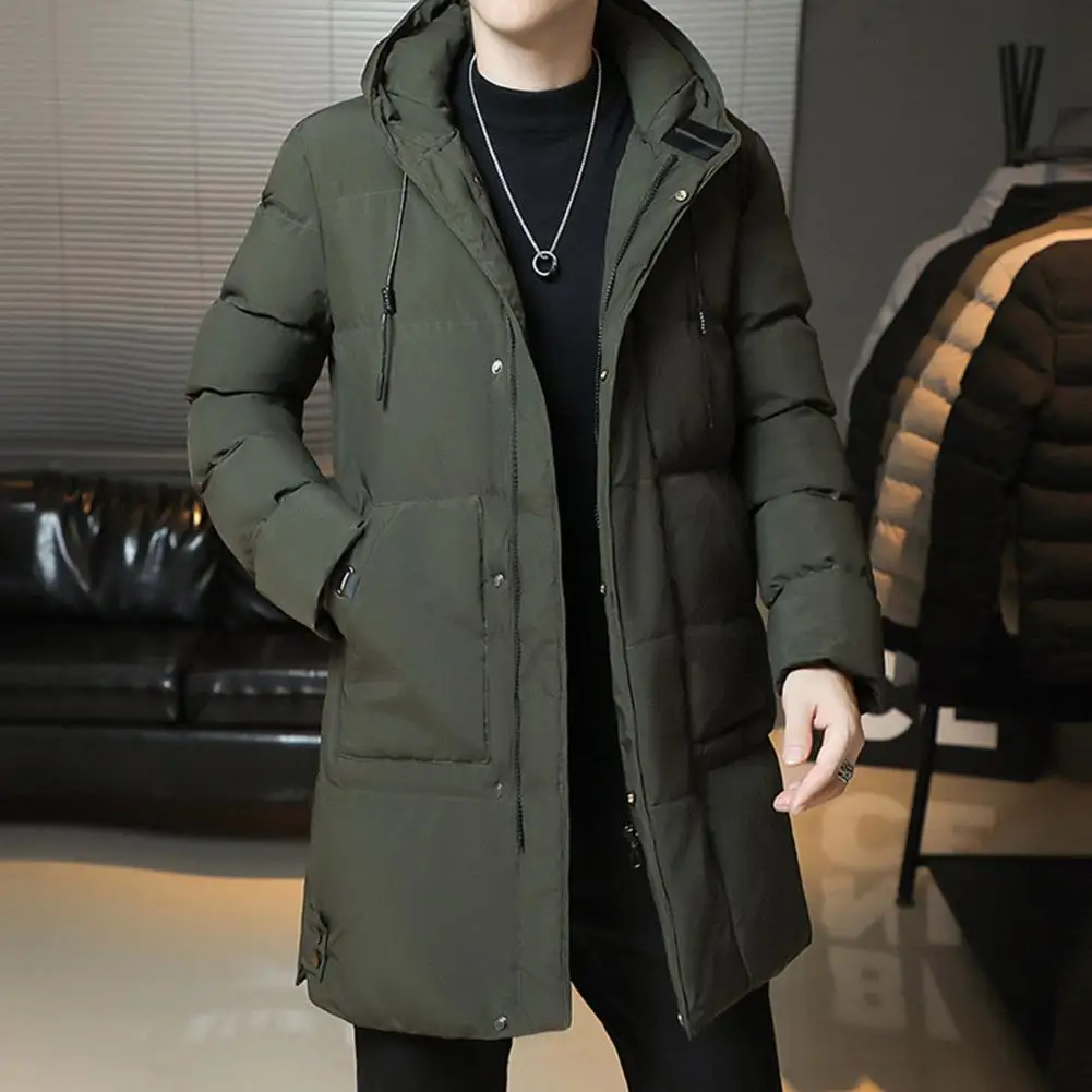 

Men Winter Cotton Coat Thicken Padded Hooded Windproof Lightweight Cold Resistant Zipper Closure Long Sleeve Pockets Drawstring
