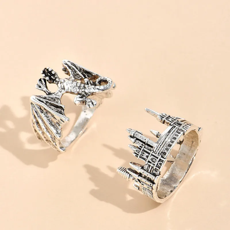 

2 Pcs/set Alloy Dinosaur Knuckle Ring Set Women Vintage Simple Jewelry