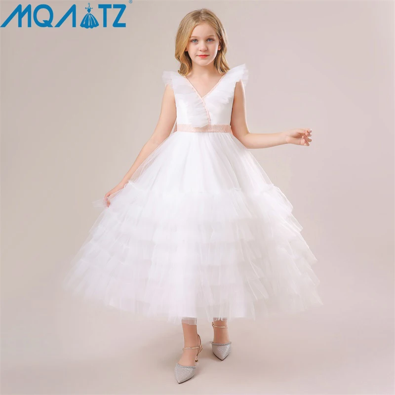 

MQATZ Flower Girls Summer Dress Long Gown Baby Clothes Children Princess Party Prom Host Bow White Wedding Bridesmaid Vestidos